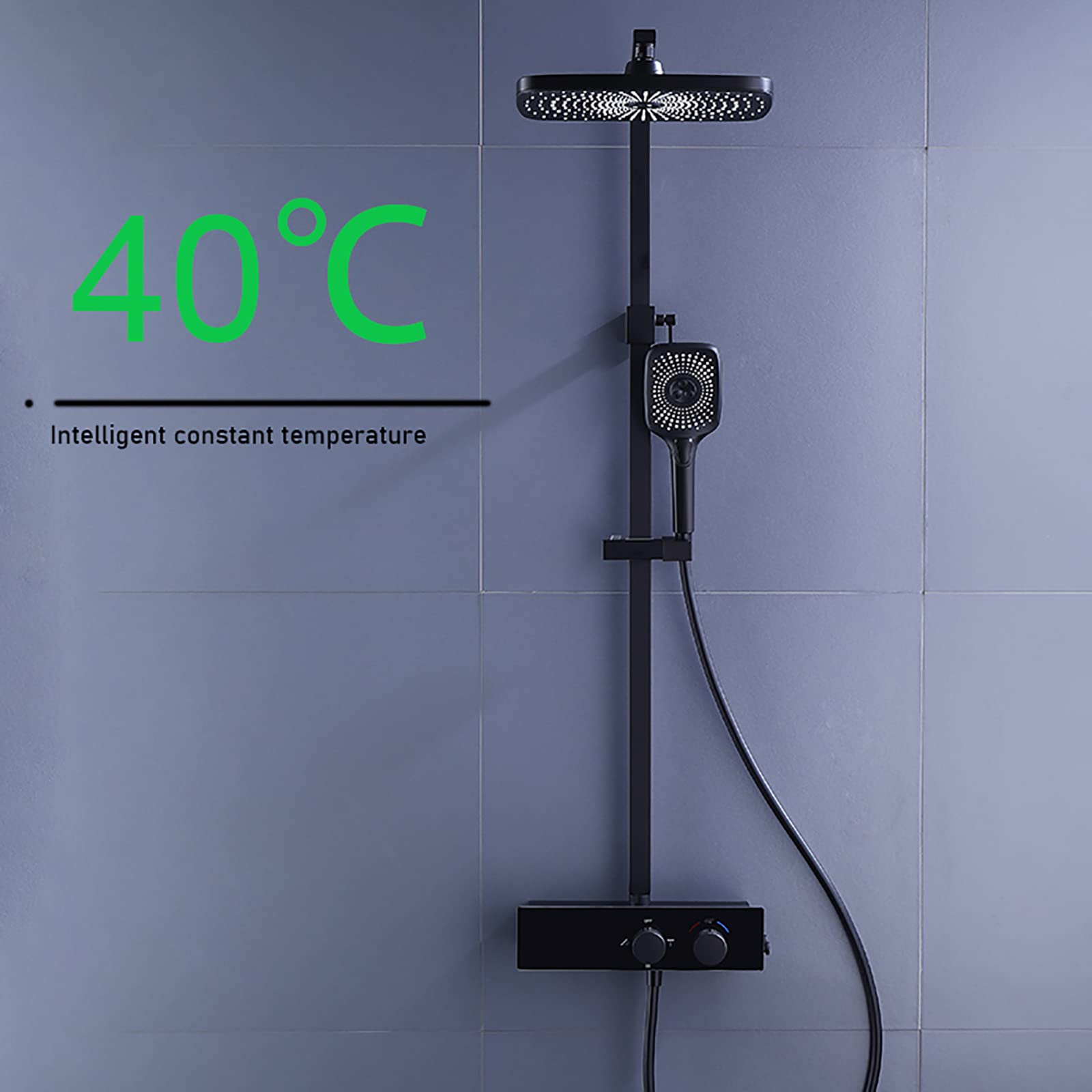 Zestaw prysznicowy termostatyczny, bateria prysznicowa 10 cali, zestaw prysznicowy, ścienny zestaw z mieszaczem deszczowym i wylewką wannową, prostokątna głowica pry,Chrome