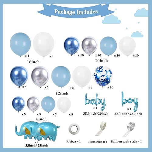 Miniatura 2 de Decoraciones de baby shower para niño, kit de guirnalda de globos de elefante con cajas de bebé, letras "It's a boy", telón de fondo, globos para