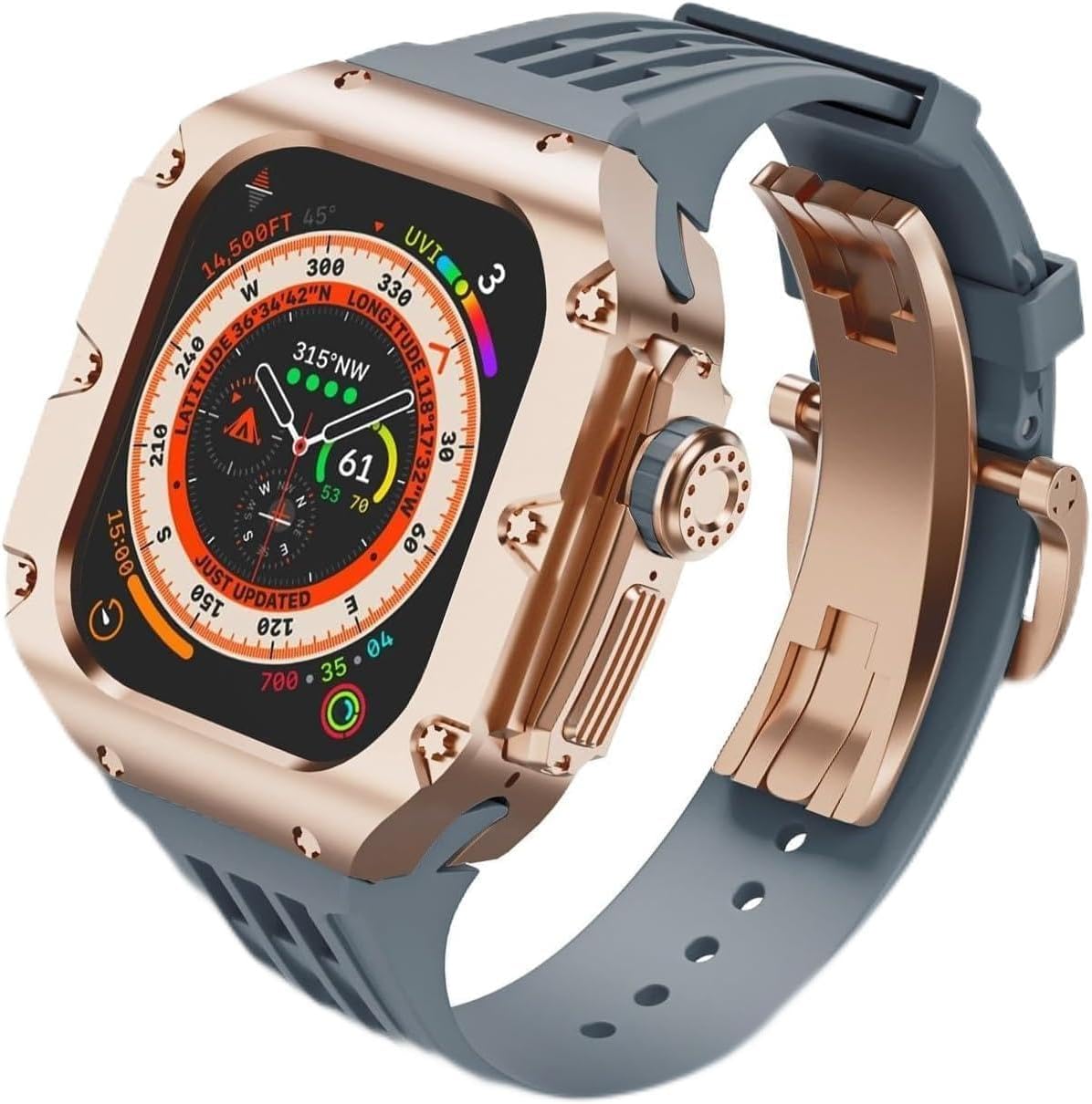 Titanium Watch Case Rubber Band Mod Kit，For Apple Watch Ultra2 Ultra8 49mm Series，Rm Style Men Metal Cover Watch Band Replacement Accessories，For Iwatch 49mm upgrade