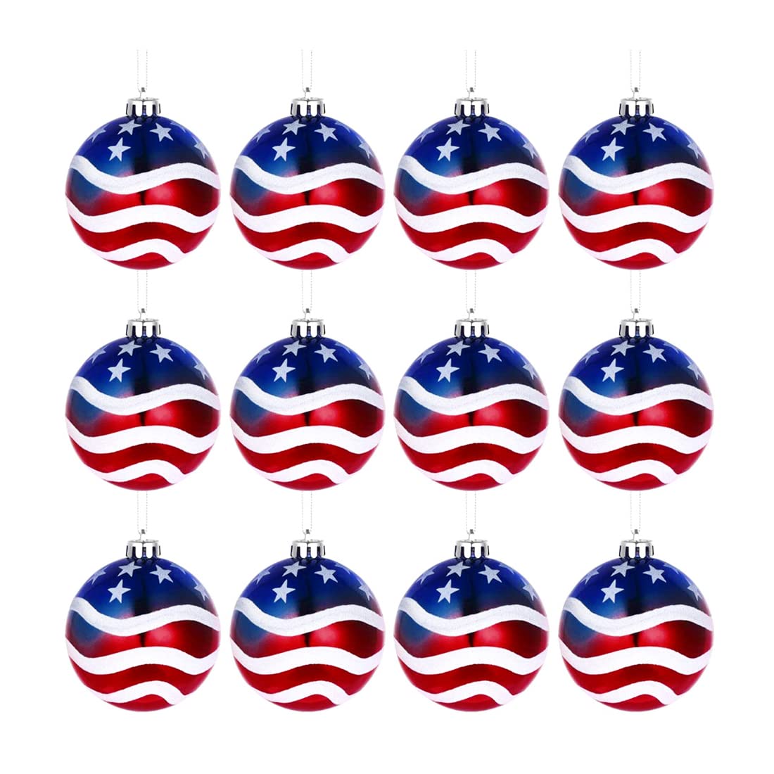 12PCS Patriotic Ball Ornaments USA Flag Party Supplies Decor Christmas Baubles Holiday Wedding Party American Independence Day Decoration Christmas Tree Decorations (US Flag)