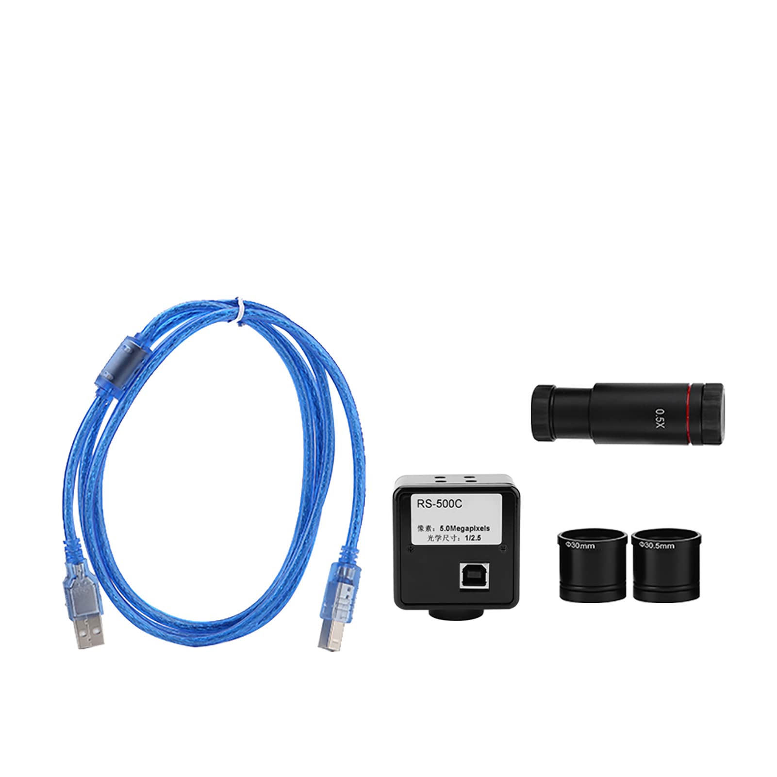 USB-Mikroskopkamera, 5 MP, 2592 X 1944, Auflösung, 0,5-fache Verkleinerung, Objektivadapter für Trinokulare Stereomikroskope, 30 Fps Video bei 640 X 480, 23,2 Mm Bis 30 Mm und 30, Ringe, für