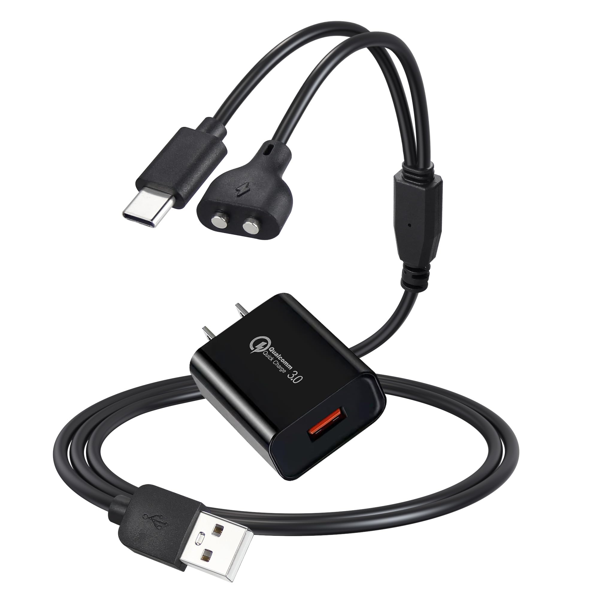 Dog Shock Collar Charger Cord for Jugbow DT-61 Dog Training Collar, 2-in-1 USB C and Magnetic Bark Collar Charging Cable with 18W Wall Charger for