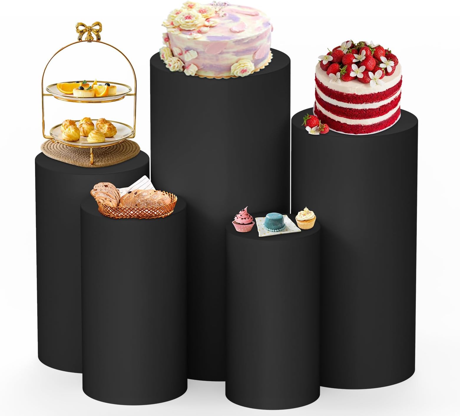 Set of 5 Spandex Cylinder Stand Covers for Party Pink