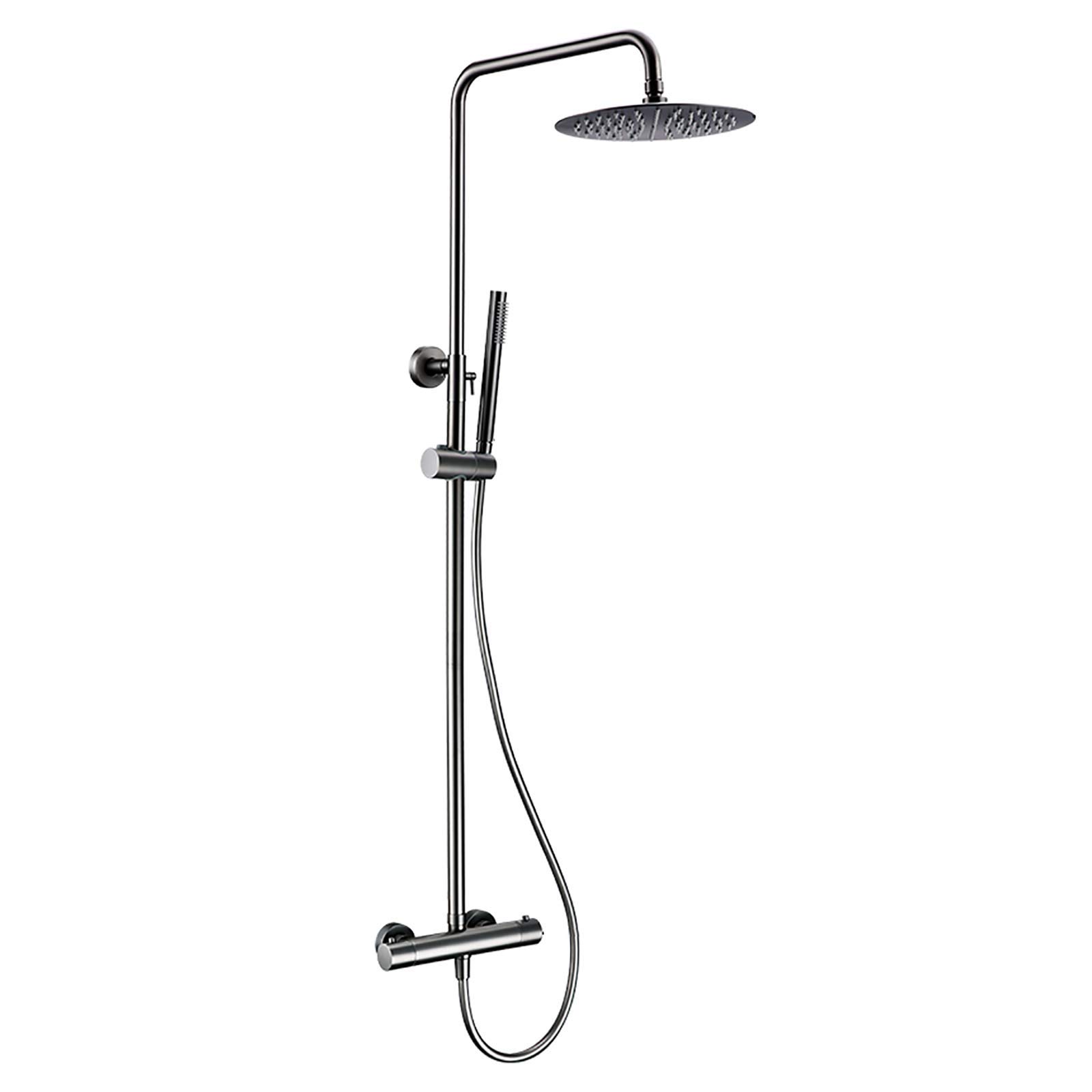 AYCDL Thermostatic Shower Combo Set Wall Mounted Gray Bathroom Shower Faucet Set with Rainfall Shower Head, Brass Handheld Shower,12 Inches,12 Inches,size_name-12 Inches