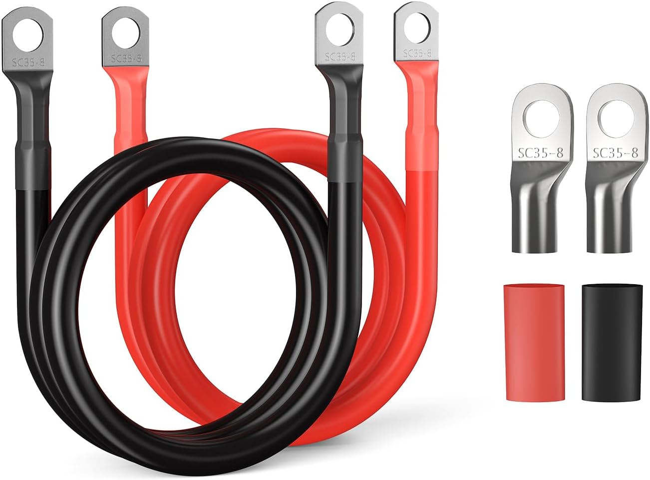 Battery Terminal Connectors Kit, 2 AWG Battery Cable 600V 392°F Tinned Copper Battery Inverter Cables