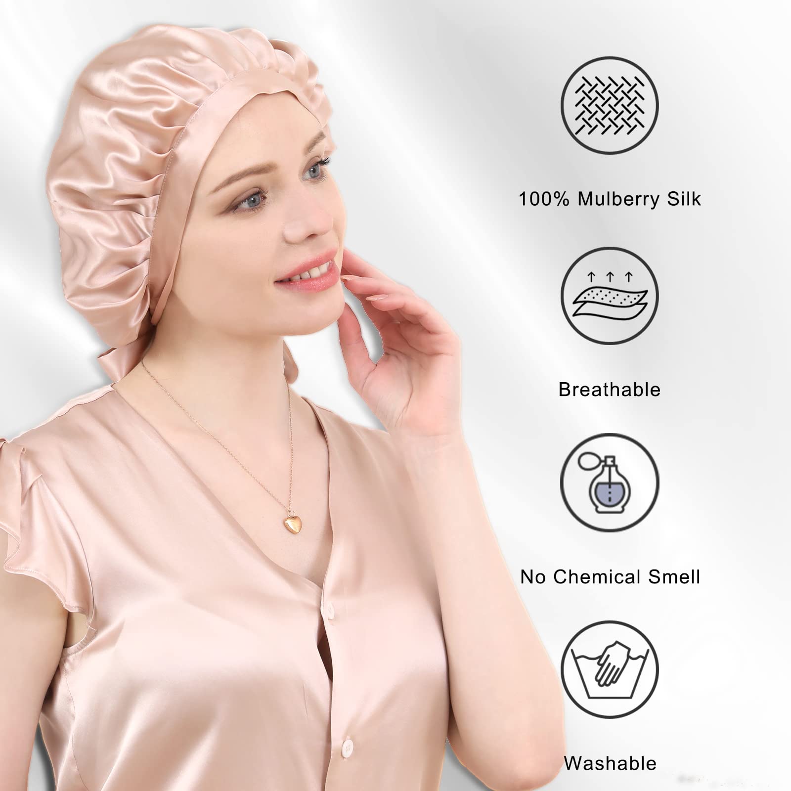 DAISYSILK Gorro de seda de morera 100 % para dormir, envoltura para el cabello para mujer, gorro de dormir antiencrespamiento con elástico que se mantiene en la cabeza