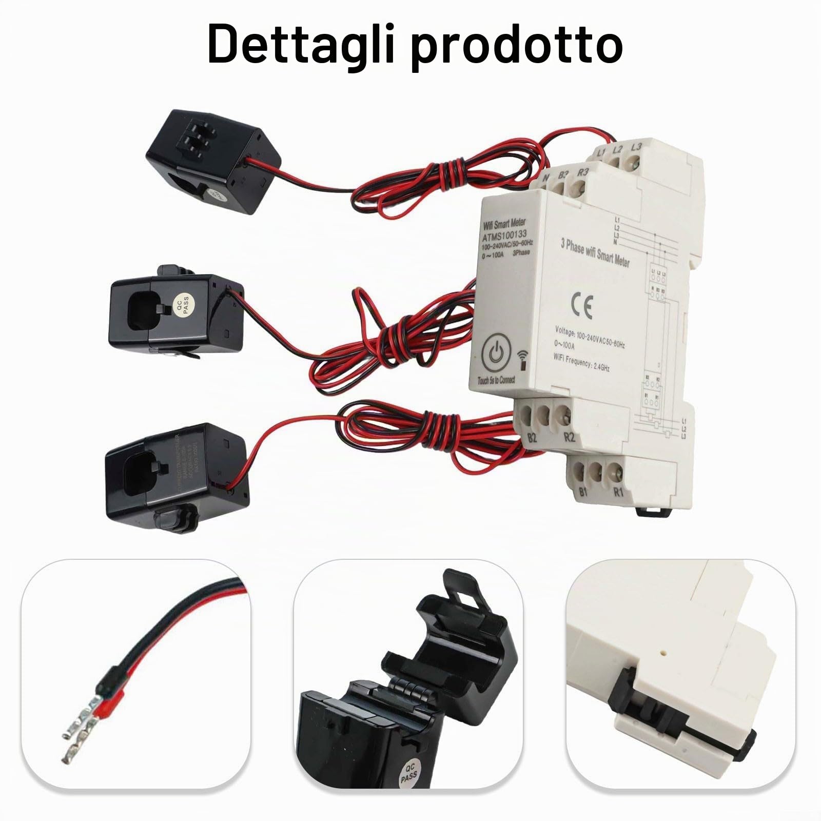 Smart Energy Meter, ATMS100133 trifase compatibile per Tuya WiFi con applicazione mobile 0-100A montaggio su guida