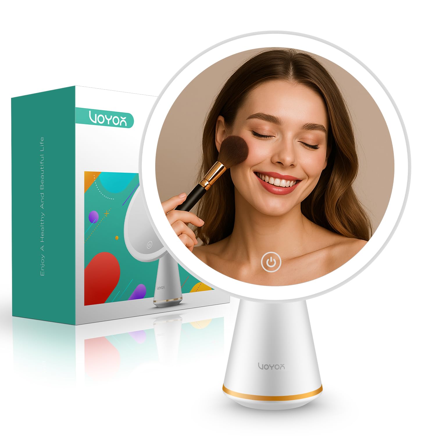 VOYOR Makeup Mirror with Light USB Charging Table Mirror Touch Screen Switch Vanity Mirror with Light Adjustable Brightness LED Bathroom Mirror Portable Standing Mirrors CM110