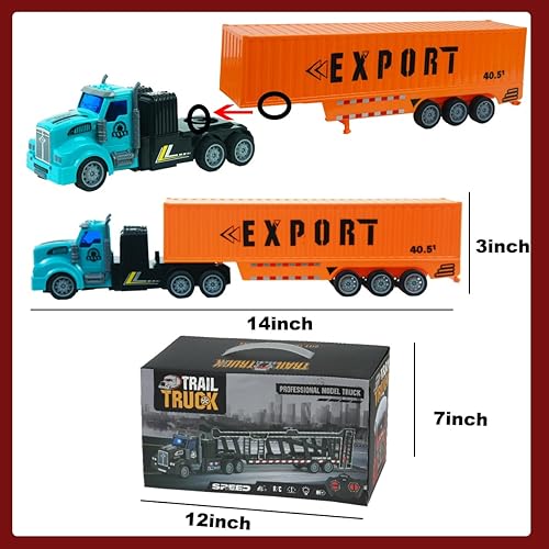 Miniatura 7 de Camión de control remoto, juguete de camión mini 148 de 14 pulgadas, equipado con 2 baterías recargables, los semirremolques incluyen