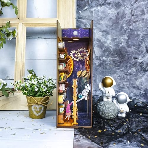 Tonecheer Interstellar Diy Wooden Bookend, Creative Booknook, 3D Puzzle Decorative Bookshelf Insert Diorama Kit With Led Light And Body Sensor #TOP5