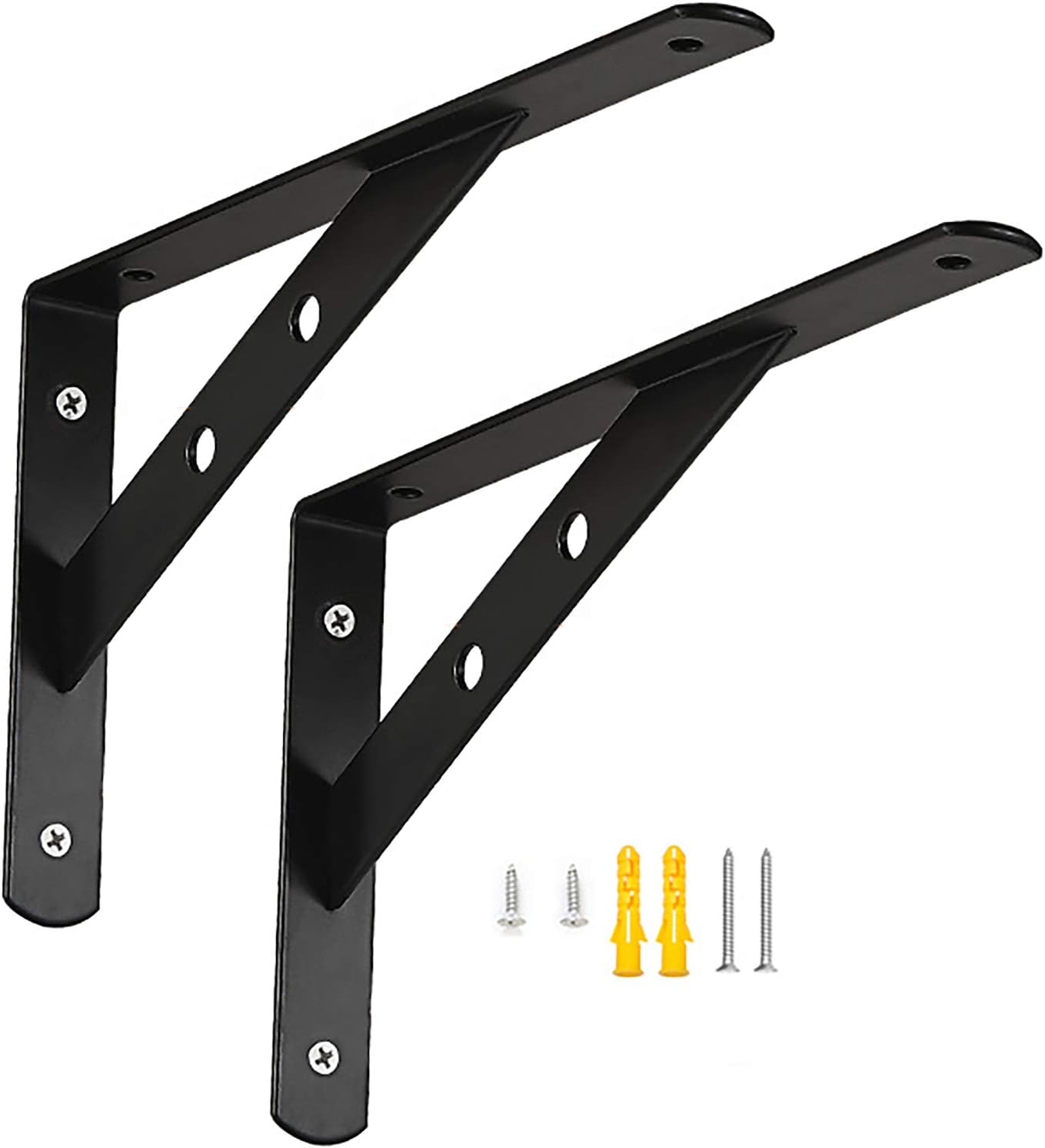 QWEASDF 2 Pcs Heavy Duty Shelf Brackets, Triangle Shelving Brackets Right Angle Wall Mounted Shelf Supporters Floating Shelves Tripod, Wall Mounted Shelf Supporter Bracket Frame, Black,200mm/8 in