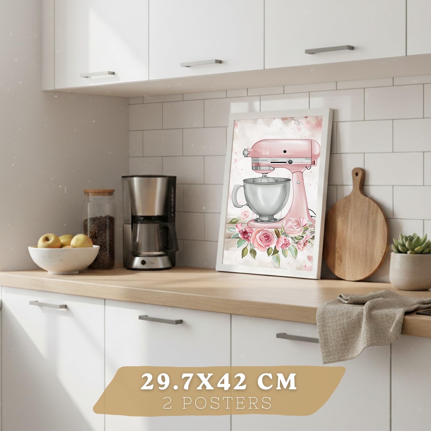 Nacnic Set De 4 Láminas Repostería Rosa Shabby Chic Cuadros Cocina Utensilios Tarta Y Flores Romántico Póster Decoración Pared A3 Marco Blanco