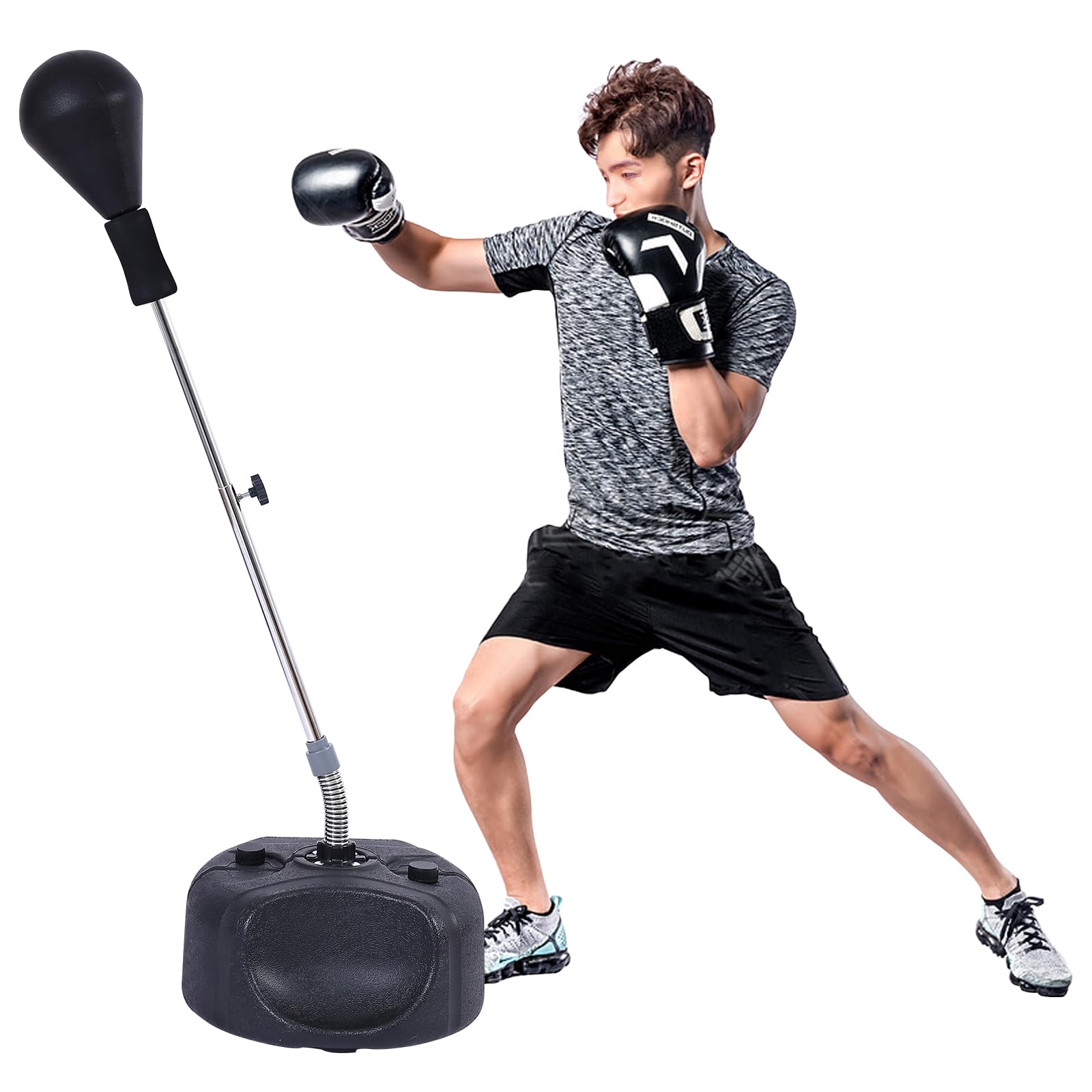 punching bag with stand-fast bounceback to increase speed, reflexes, and stamina – height adjustable for training, boxing equipment, stress relief & fitness