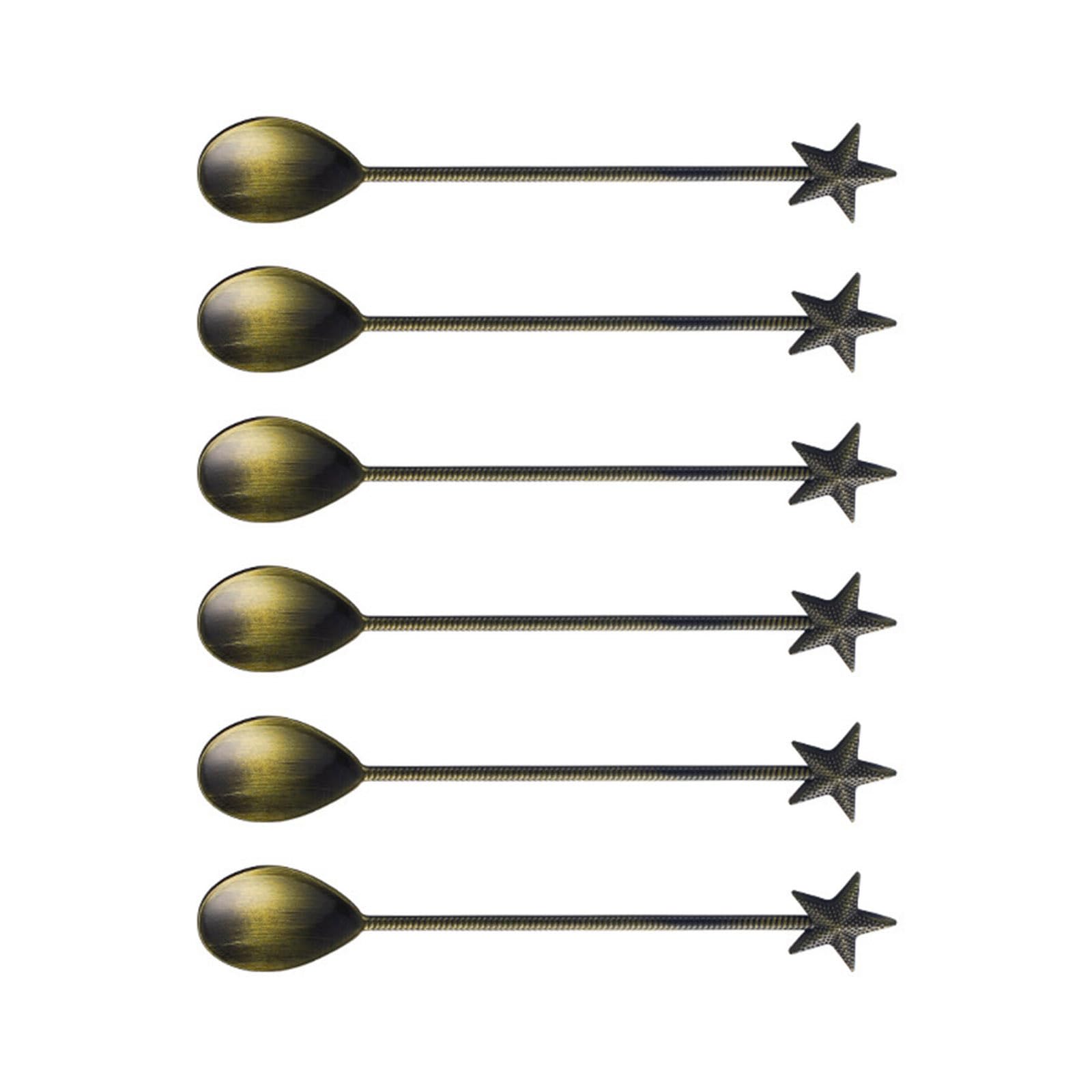 LUCKGONI 6Pcs Zincs Alloys Coffee Dessert Spoon Star Shape Teaspoon Long Handle Stirring Spoons Ice Cream Small Spoons Tableware