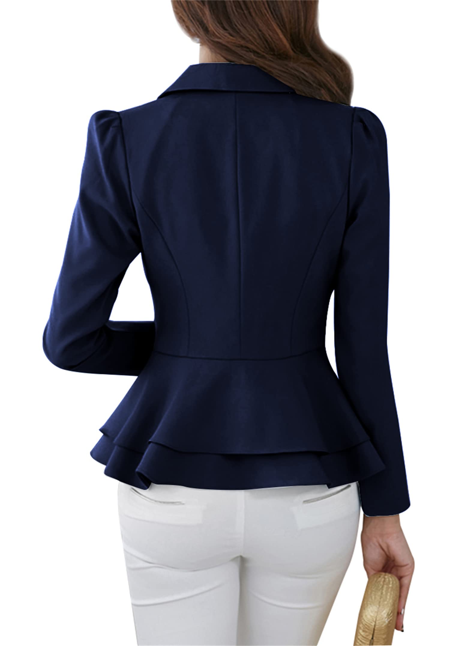 Donne Elegante Lavoro Blazer Slim Fit Solid Lantern Sleeve Blazer Suit A Strati Gonna Frill Vita Blazer Coat