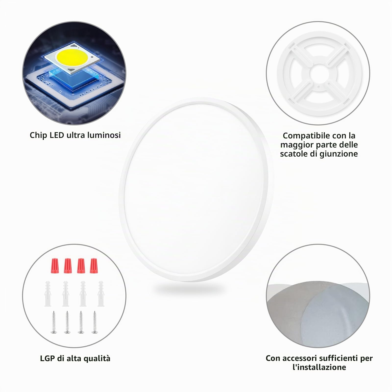 Plafoniera LED Soffitto, Lampada da Soffitto Rotonda Piatta 60W - 6500K 6000LM Lampada da Bagno IP44 Impermeabile, Ø50CM, Plafoniera a LED Bianca per Cucina, Cantina, Camera da Letto