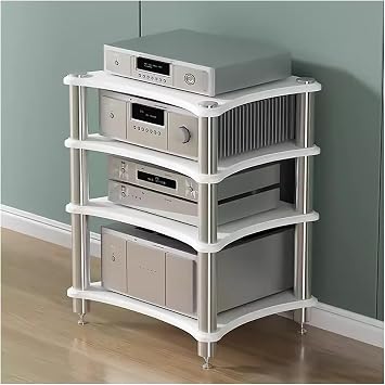 YLLFFLL Living Room/Small Spaces Audio Component Rack Tower Media Stereo Stand Equipment Shelves, Heavy Duty Modern HiFi Audio Racks Stereo Rack SystemWhite,4 Tier
