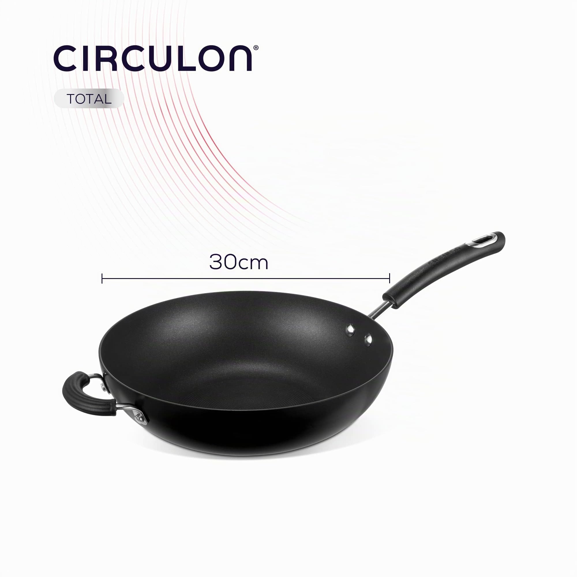 Circulon - Total - Sartén Wok de 30 cm - Antiadherente - Anodizado duro - Inducción - Apto para horno y lavavajillas