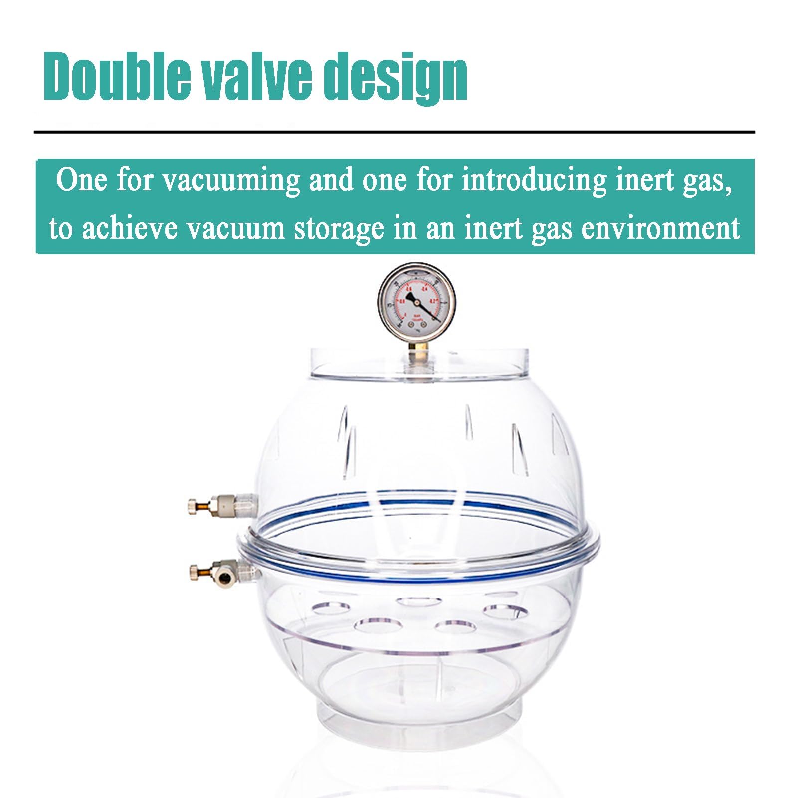 250 Mm/300 Mm Transparenter Kunststoff-Vakuumtrockner, Labor-Vakuum-Exsikkator, Mit Unterdruck-Vakuummeter, Doppeltem Vakuumventil, Für Vakuumtrocknung Und Lagerung