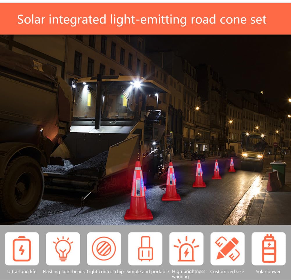 Cubierta de cono de carretera emisor de luz LED con cuentas de luz, cono reflectante solar for construcción nocturna y mantenimiento de carreteras, 1 unidad | [](Big)