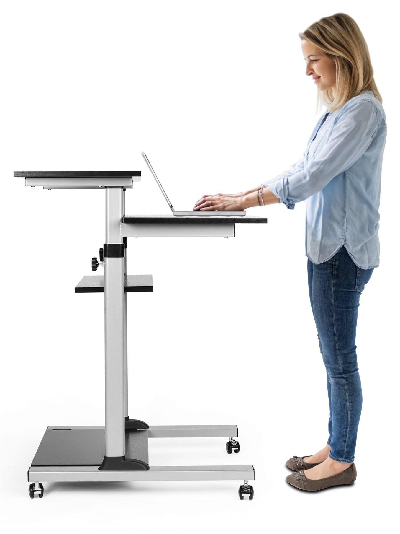 Techly 102833 Postazione di Lavoro Carrello PC Laptop con Mensole Altezza Regolabile Nero
