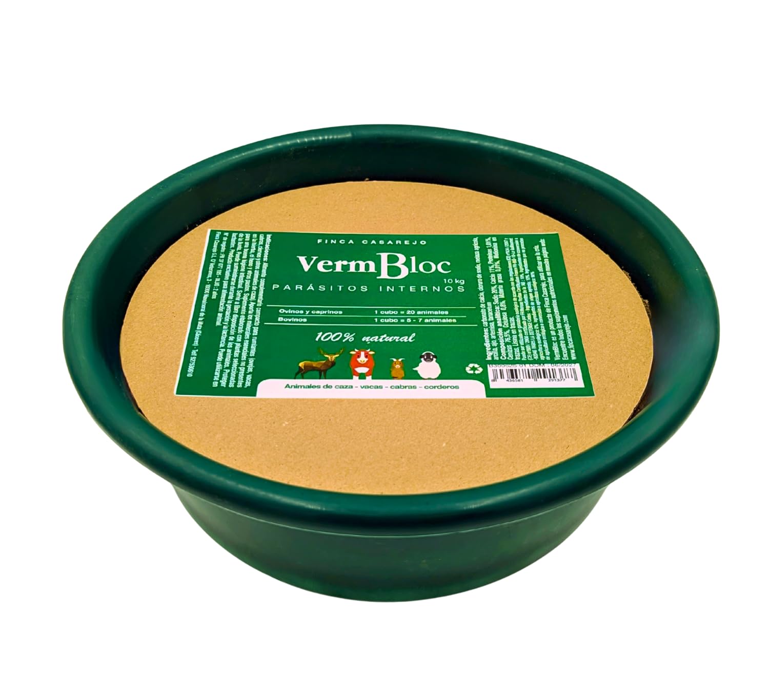 VermBloc (Ref. FCVBL) - Complemento mineral para rumiantes (vacas, cabras, corderos) – Apoyo nutricional en programas de control parasitario – Rico en minerales - 100 % natural - Contenido 10 kg