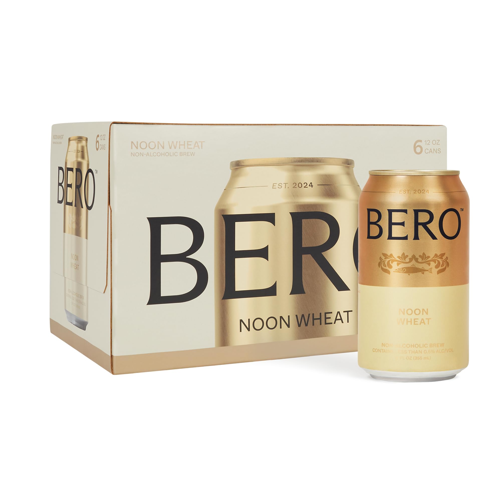 BERO Noon Wheat Non-Alcoholic Beer, 6-Pack Wheat-Style Craft Brew, Light Ale NA Beer by Tom Holland, Fruity & Crisp with Orange-Lime Twist, Alcohol Alternative Beverage for Any Occasion