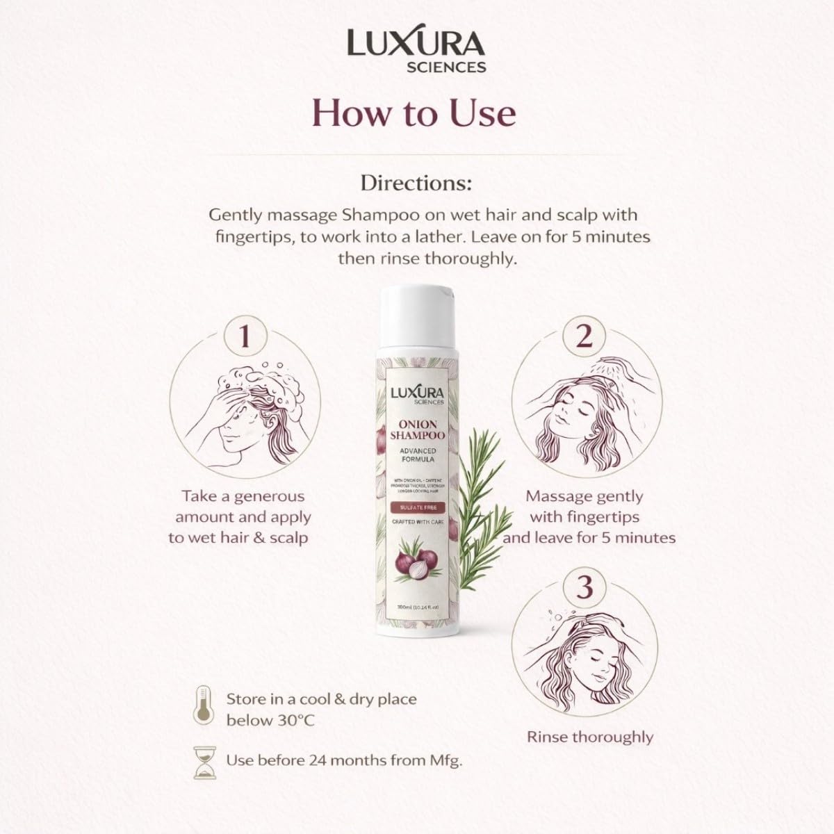 Luxura Sciences Onion and Caffeine Natural Scent Hair Growth Shampoo, 300 ml, Sulfate-Free, Paraben-Free 4