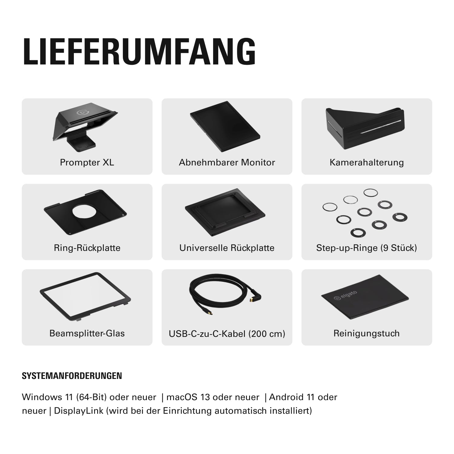 Elgato Prompter XL, vollformatiger Teleprompter, abnehmbar | 15,6-Zoll-Display abnehmbar, Full HD, doppelt als Konferenzmonitor, DSLR, spiegellos, USB-C 3.2