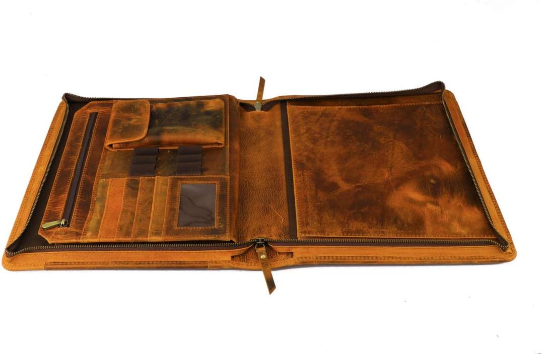 Vintage Zippered Business Organizer Book Style File Folder, Tan