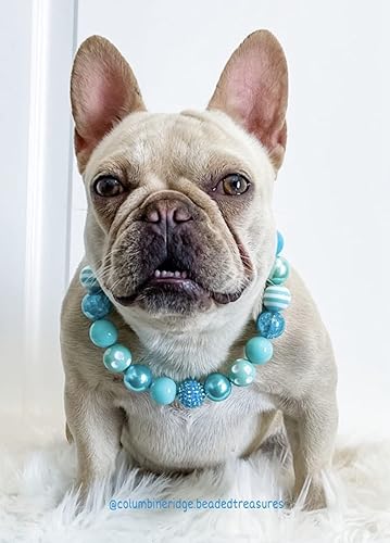 Miniatura 2 de "Aquamarine Queen" Teal, White Decorative Beaded CollarNecklace for Pets Size Small Medium Large - Handmade Dog Pet CollarNecklace by Columbine