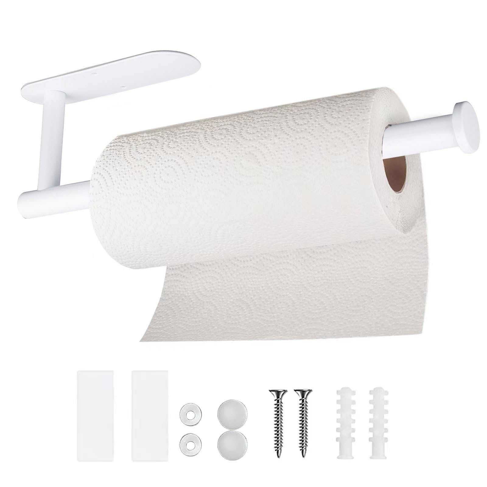 Paper Towel Holders-White,Paper Towels Rolls - for Kitchen Self-Adhesive Under Cabinet Wall Mount Countertop,Both Available in Adhesive and Screws