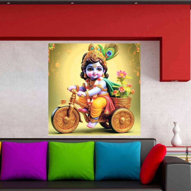 Image of British Terminal Cute little Bal Gopal Baby God Krishna| Kanha Ji | Laddu Lord Makhan Chor Painting Religious Poster for Pregnant Women for wall (matt thin vinyl,sticker,multicolor,unframed)| bj291