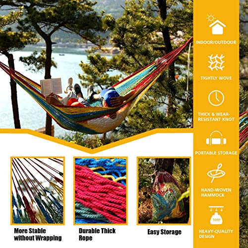 Mayan Hammock, Portable Family Hammock With Carry Bag Matrimonial Size Multi-Color Handmade Hammock For Travel Camping Backyard, Porch, Outdoor Or Indoor Use #TOP1