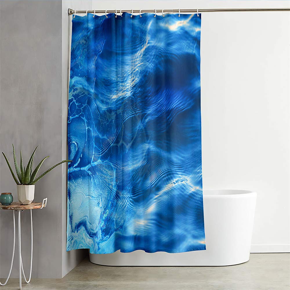 Waterproof Shower Curtain, Chickwin 3D Lake Surface Printing Polyester Mould Proof Resistant Dry Quickly Liner Bathroom Curtain with Hooks for Bathroom Shower Stall Home Decor (Blue,90x180cm)
