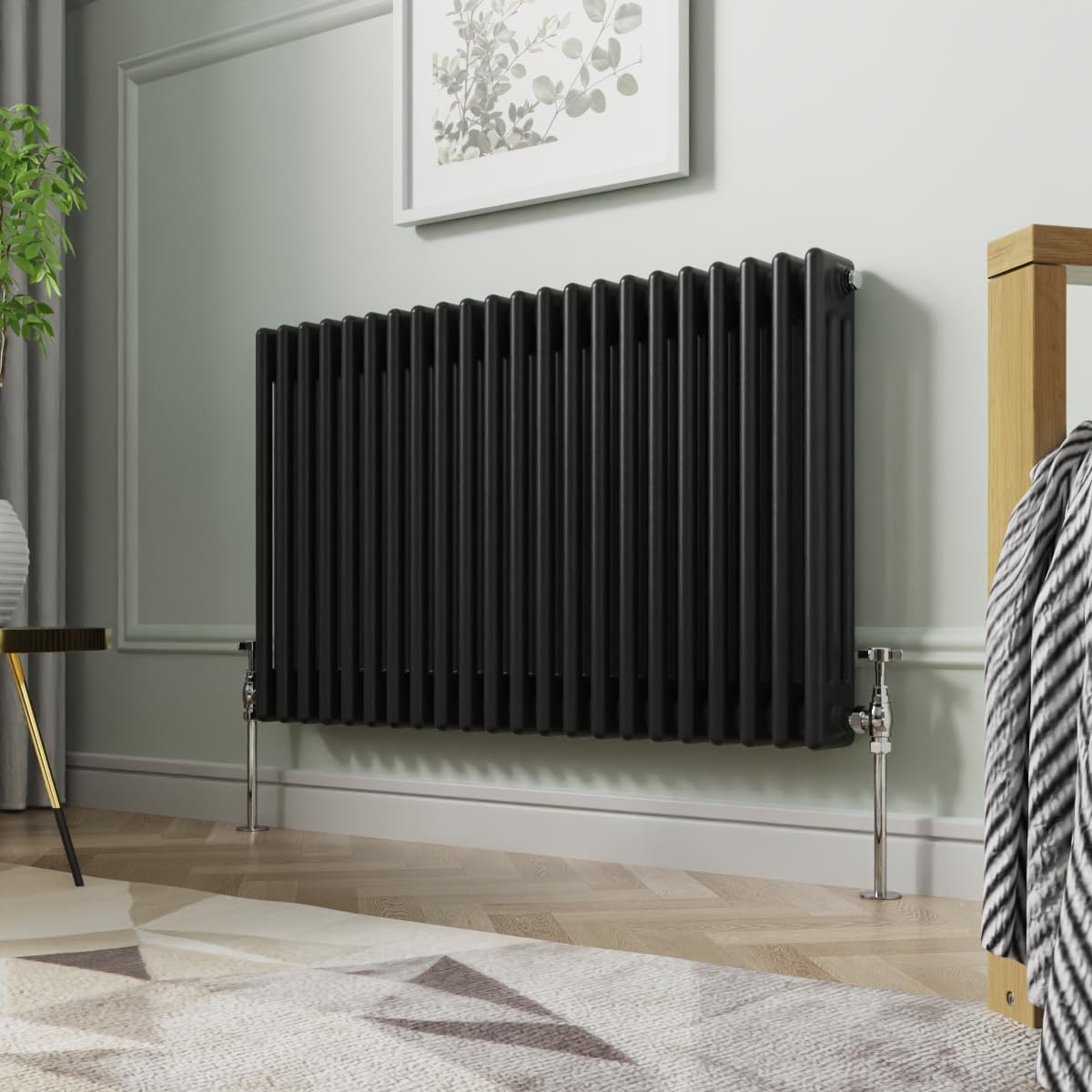 NRG 600 x 1010mm Traditional Black Horizontal Cast Iron Style Radiator Triple Panel — image 1