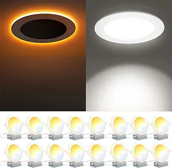 16 Pack 6 Inch Canless LED Recessed Lighting with Night Light Mode, 6CCT Ultra-Thin 12W Real 1100LM Dimmable Retrofit Recessed Downlight Wafer Light for Ceiling Soffits