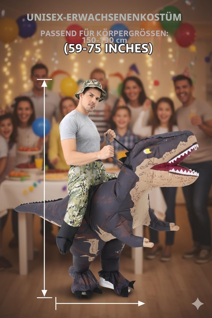 Aufblasbare Dino Kostüm Erwachsene – Ganzkörper Luft Dinosaur kostüm Herren Damen, Lustige Fasching Kostüm für Halloween Weihnachten Karneval Party