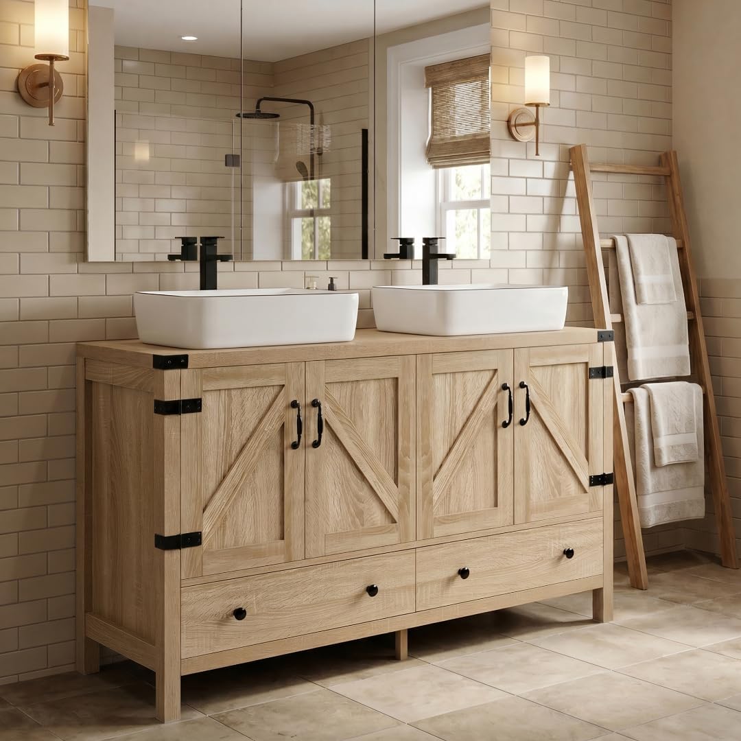 SOLIDEE 48 Inch Natural Color Bathroom Vanity