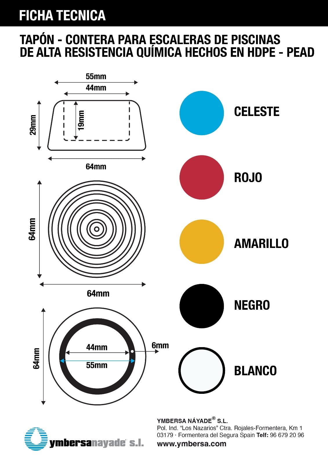 Bouchon de seuil pour échelle de piscine. Couleur blanche. Lot de 2 unités
