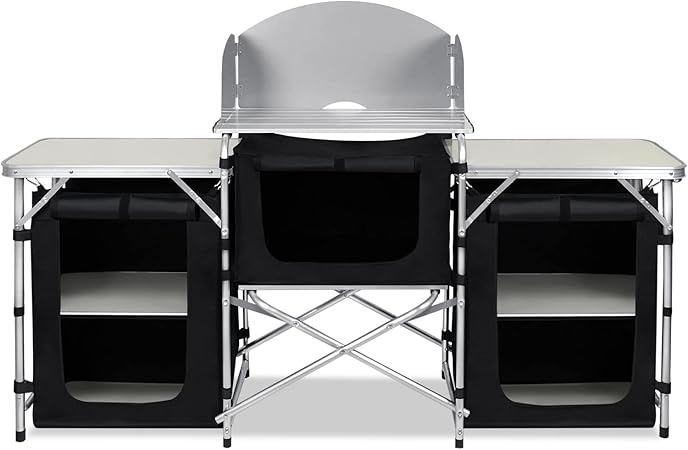 Uisebrt Campingkök, vikbart campingskåp med aluminiumram, resekök, campingkök för utomhusbruk, köksbox, inkl. bärväska