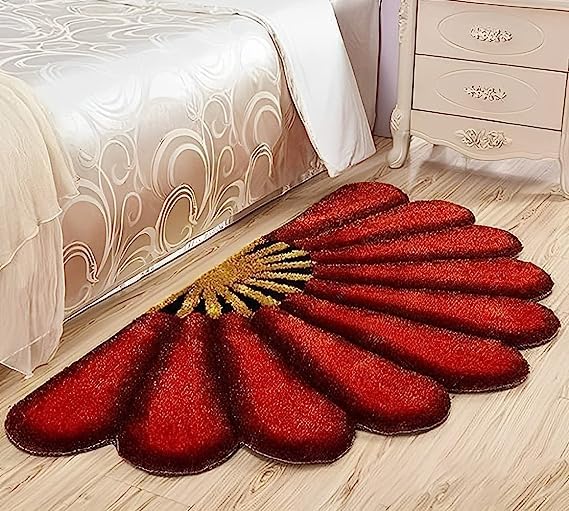 Image of ARBON Half Sunflower Front Back Doormat | 5D Shaggy Mat for Home Office | Half Sunflower Shaggy Doormat|Soft Floormat for Living Room Bedroom Kitchen, 17 x 34 Inches(Red)