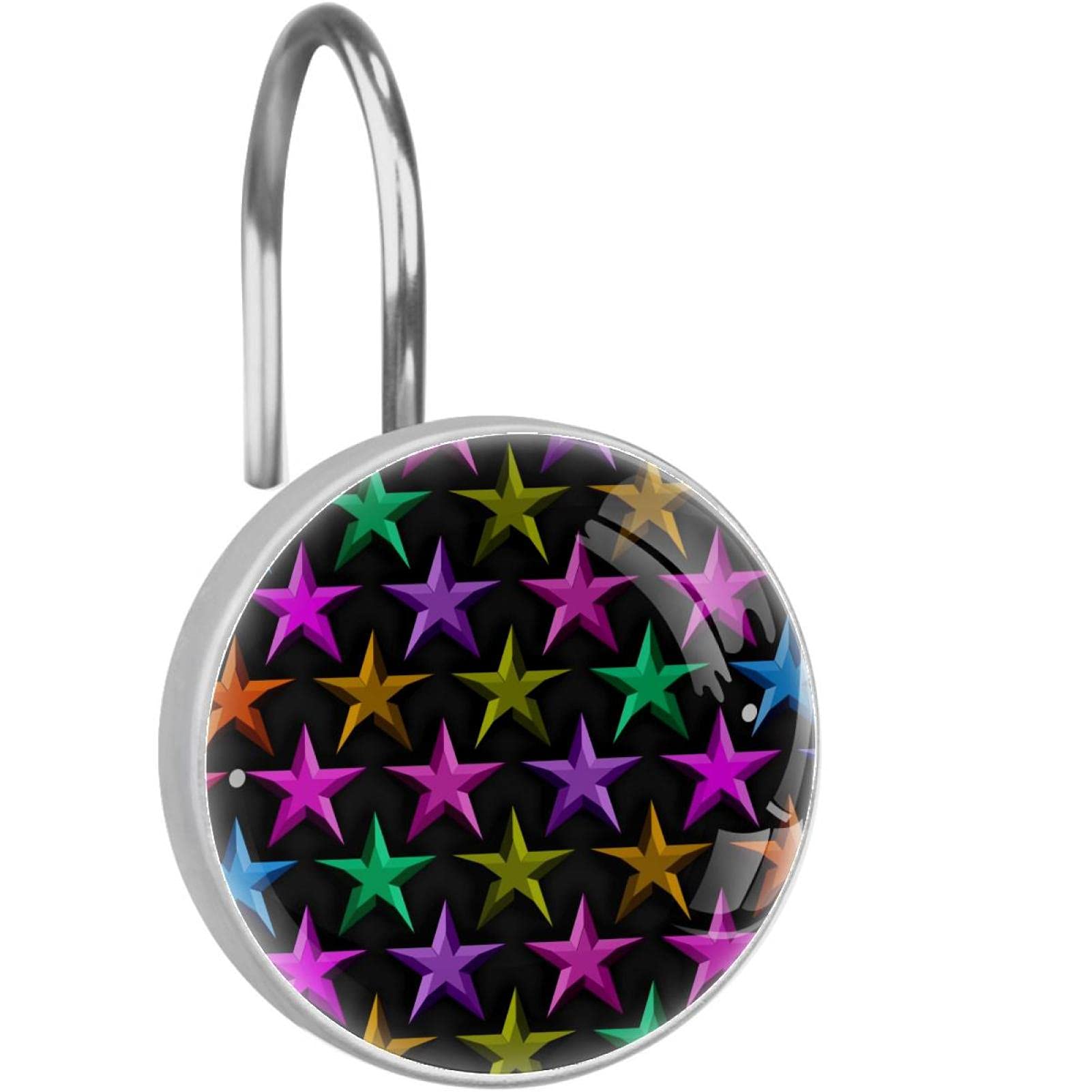 Rideaux de douche magnifiés avec 12 crochets étoiles 3D colorées en acier pour salle de bain