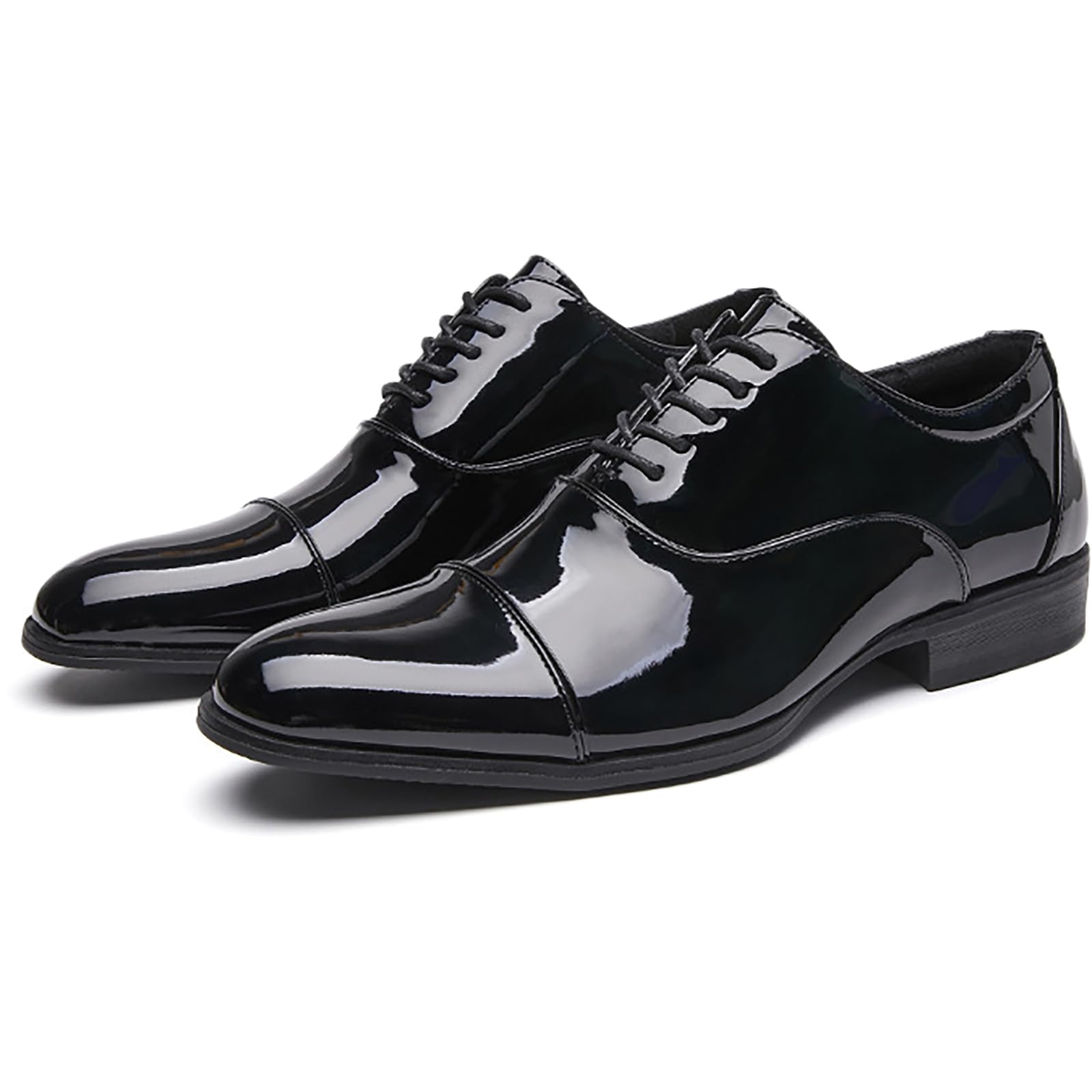Chaussures habillées à Lacets en Cuir Verni pour Hommes, Chaussures de Travail d'affaires, de Bureau, Oxfords, Derbys de Bal de Mariage pour marié,Noir,44