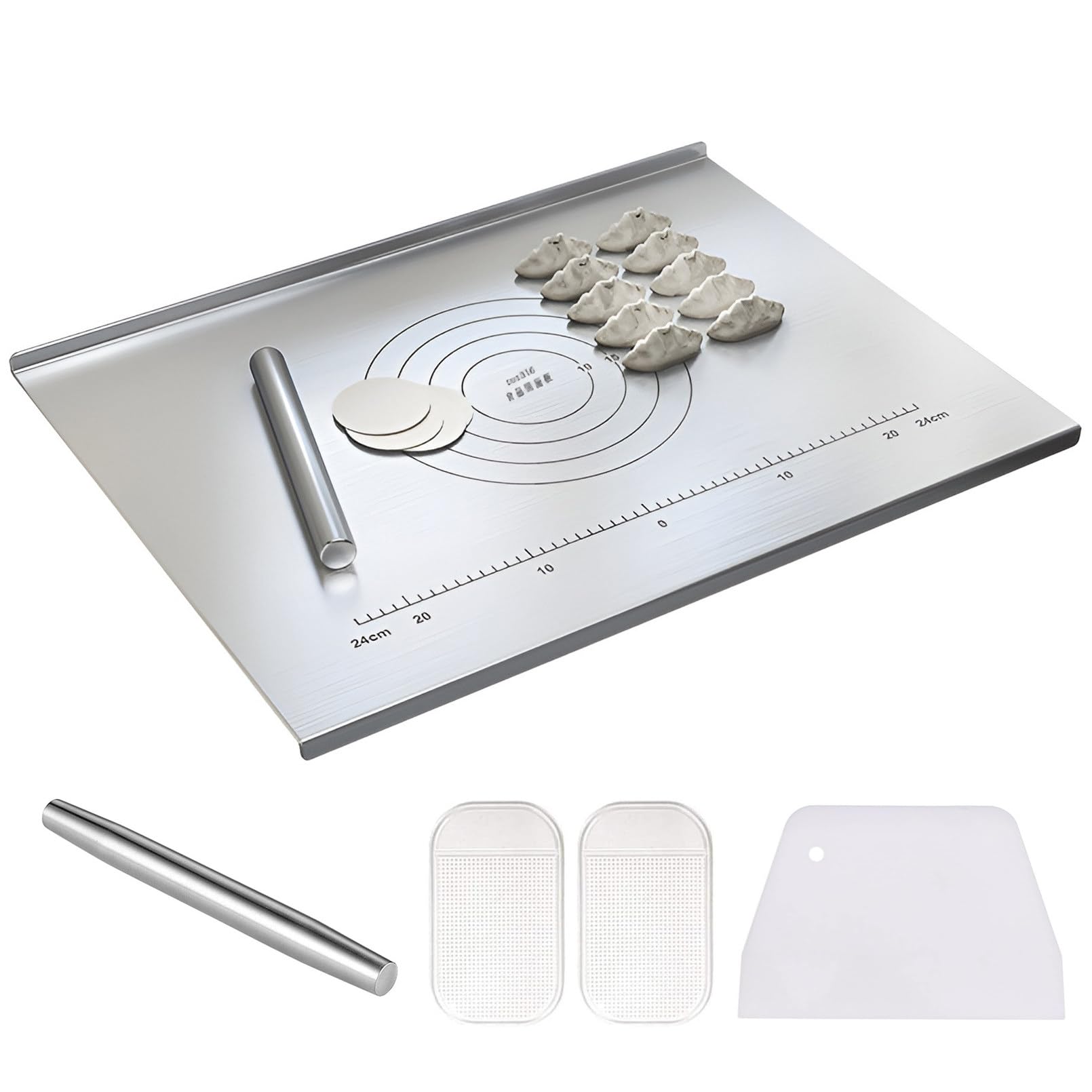 Tabla de cortar de acero inoxidable con borde de tope para protección de encimera de cocina, ideal para amasar y preparar alimentos en el hogar, bar y restaurante