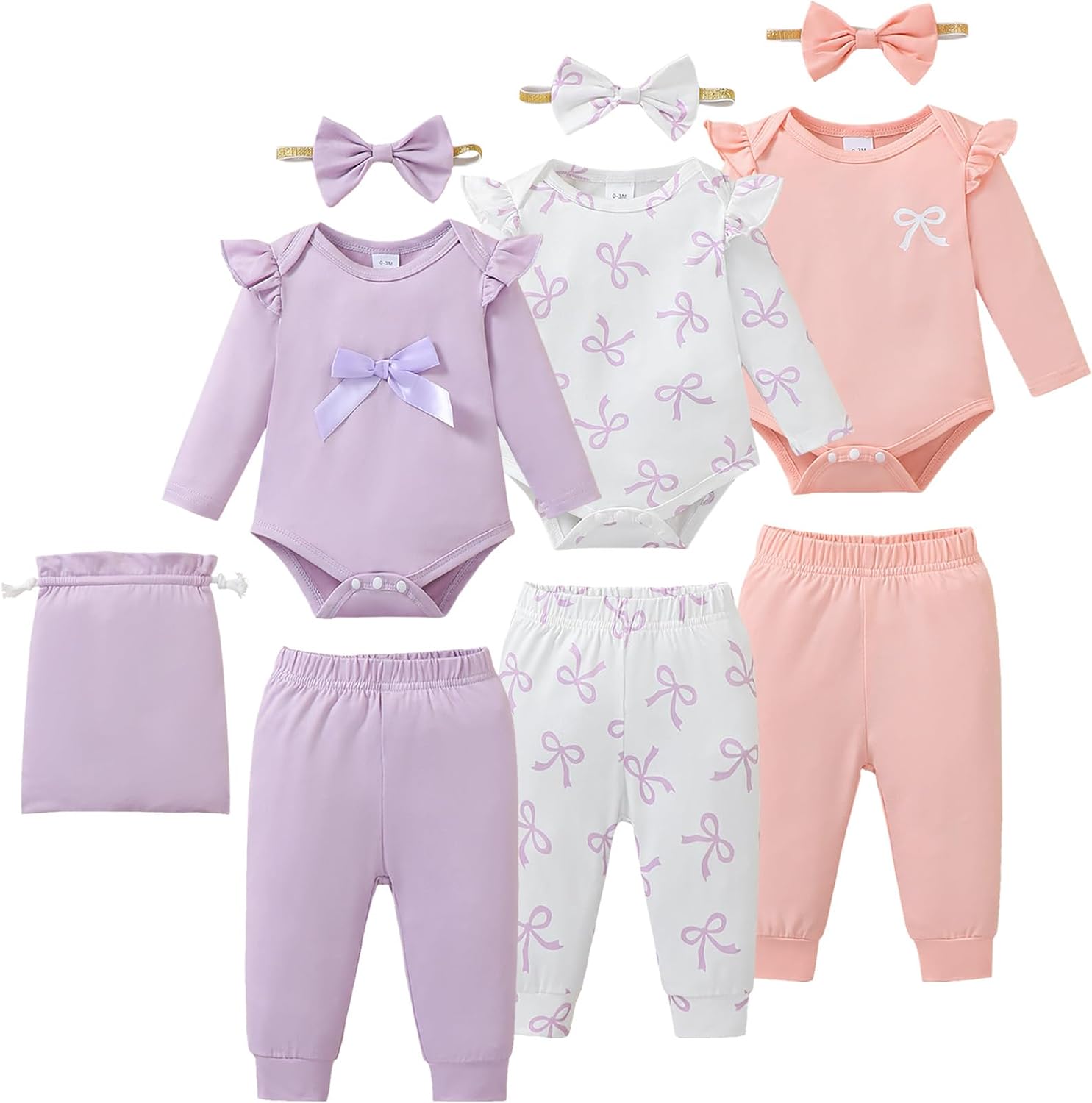 SUNNY PIGGY Baby Girl Clothes Newborn Infant Outfits Ruffle Romper 10pcs Baby Clothing Pants Set for 0-18 Months Girls