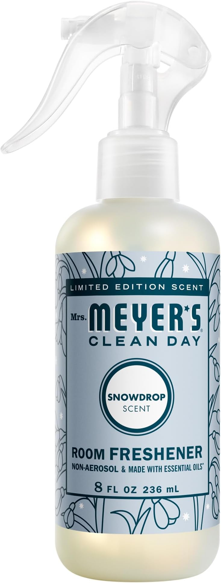 MRS. MEYER'S CLEAN DAY Room and Air Freshener Spray, Non-Aerosol Spray Bottle Infused with Essential Oils, Snowdrop, 8 fl. oz