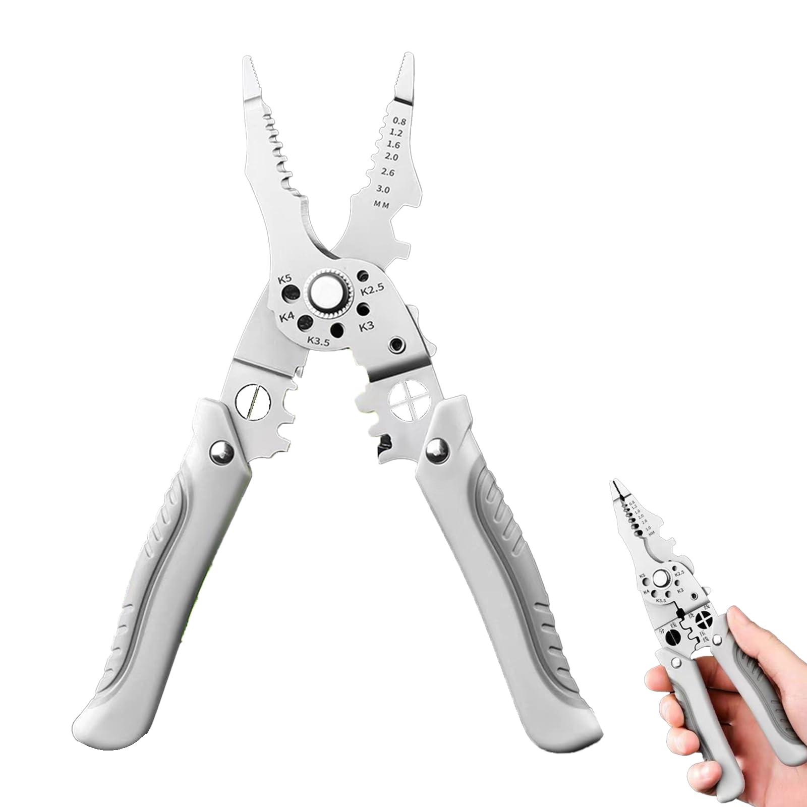 TokTech ワイヤーストリッパー ストリッププライヤー 21-in-1 多機能 ケーブルストリッパー 電工ペンチ 206mm 1-4mm用 高炭素鋼素材 バネ付 ねじカッター付 圧着機能付 電工 電線皮むき工具 切断可能 滑り止め 耐久性 [並行輸入品]