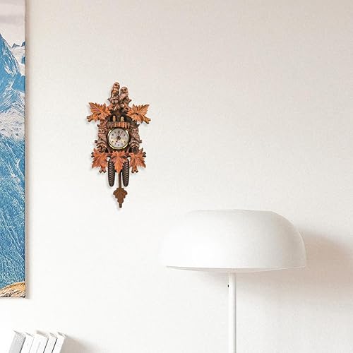 Miniatura 4 de HOMSFOU Reloj de pared con péndulo de madera con diseño de búho, reloj de timbre vintage, funciona con pilas, reloj colgante con alarma cronometrada