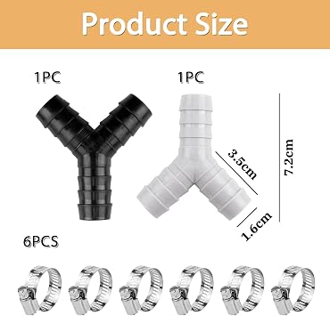 2 Pack Y Splitter for Waste Pipes, 16-27mm Universal Drain Hose Connector with 6 Hose Clamps, Leak-Proof Dual Connection for Washing Machine, Dishwasher & Kitchen Plumbing, Black & Grey
